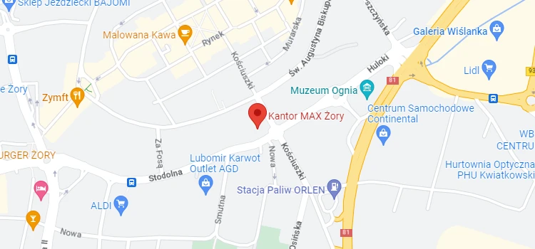 Location of the exchange office in Żory